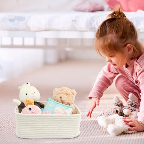 XUANGUO Small Woven Storage Baskets 12“X8”X5“ Decorative Rope Bins for Organizing Shelves, Closets, and Toys, Empty Gift Baskets, Cute Organizer Basket for Home and Office (white, regular) - color: white, size: regular