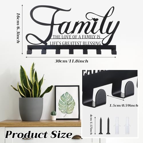 Hicarer Family Key Holder Metal Hooks Decorative Hanger Black Rack Wall Mount Organizer with Screws and Anchors for Keys Hat Kitchen Entryway Front Door Home Decor(Stylish Style) - color: Black, style: Stylish Style