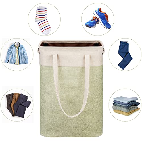 i BKGOO Laundry Basket with Handles Beige&Green Slim Laundry Bin Collapsible Dirty Clothes Basket Narrow Laundry Bag Foldable Dirty Hamper for Camping, Dorms, Apartments - color: Beig&Green