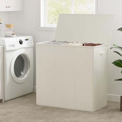 WOWLIVE 180L Laundry Hamper with Lid 3 Section,Large Laundry Basket with Removable Bags and Handles,Collapsible Dirty Clothes Hampers for Laundry,Laundry Basket Organizer for Laundry Room,Dorm,Beige - color: Beige, size: 180L (31.5"L x 12.5"W x 28"H)