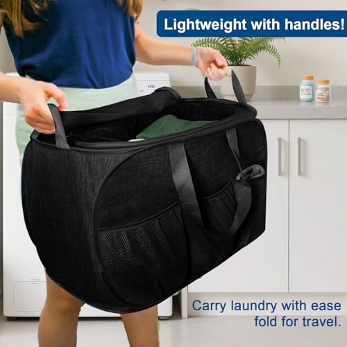 Collapsible Laundry Baskets, Tear Proof Pop Up Laundry Hamper with Lid, Dual Handles Durable Foldable Laundry Basket, Easy to Carry Laundry Hamper for Home, Laundry Room, Bedroom, Dorm, Travel Black - style: Black with Lid
