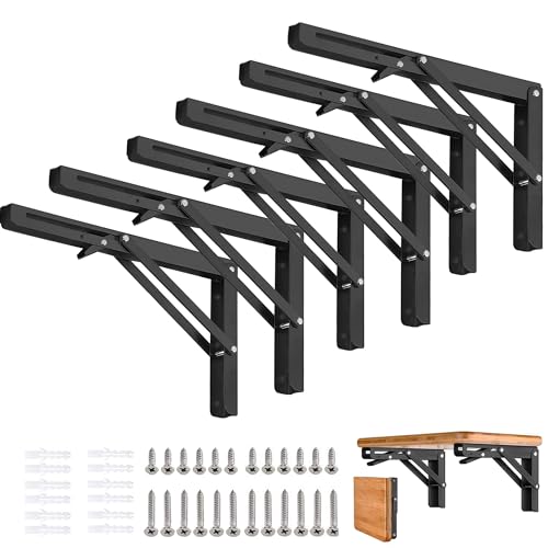 Folding Shelf Brackets - 16 Inch 6 Packs Heavy Duty Metal Collapsible Shelf Bracket, DIY Wall Mounted Foldable Shelf Bracket, Space Saving for Bench Table - size: 16 Inch- 6 Packs