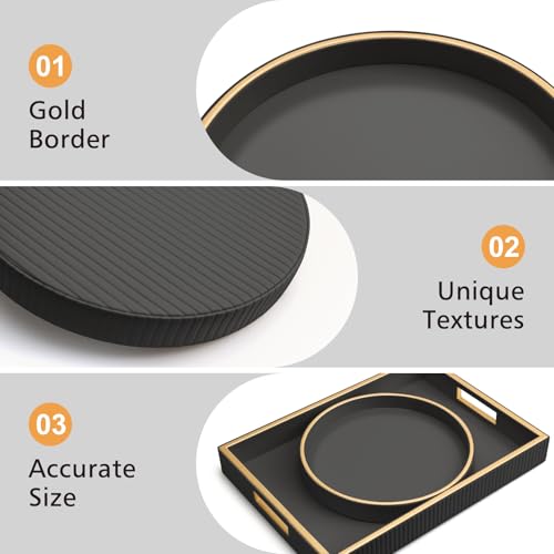SANZIE Leather Desktop Storage Organizer Premium Serving Tray for Sundries, Cosmetics, Phone, Wallet, Cutlery - Decorative Valet Tray, Black - color: Black Disc