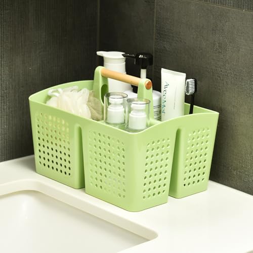 Portable Shower Caddy Basket with Compartments, Plastic Divided Cleaning Caddy Organizer Storage Tote with Handle for Bathroom, College, Dorm Room Essentials, Grass Green - color: Grass Green
