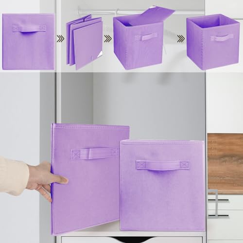 2 Pcs Storage Cubes, 10.5 Inch Collapsible Storage Bins, Fabric Foldable Bins for Organization, Durable Storage Bins for Closet, Shelves, Offices (Light Purple) - color: Light Purple