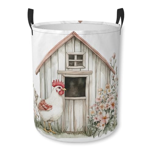 Watercolor Chicken Farm Laundry Basket Cute Animal Foldable Laundry Hamper with Handles Clothes Storage Bin for Household Bedroom Bathroom Dorms 17.3"x13.6" - color: Watercolor Chicken Farm