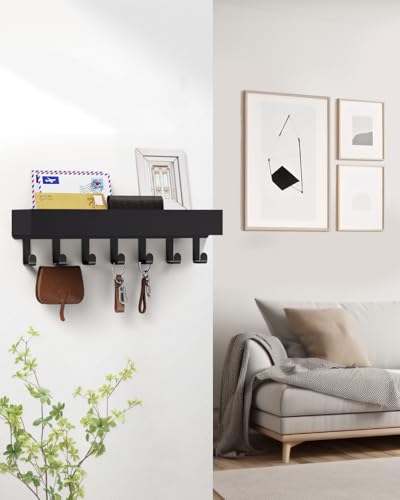 Key Holder Wall Mount Adhesive Magnetic - Hanging Key Hooks with Mail Organizer Tray for Wallet House - Keys Hanger Rack with Shelf for Camper Entryway Door Home Living Room Decor Large Black - color: Black, size: Large