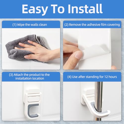 3 Pack，Broom and Mop Holder Wall Mount No Drill，Mop and Broom Gripper，Broom Handle Hanger，Household Cleaning Organizer, Holds up to 6 lb