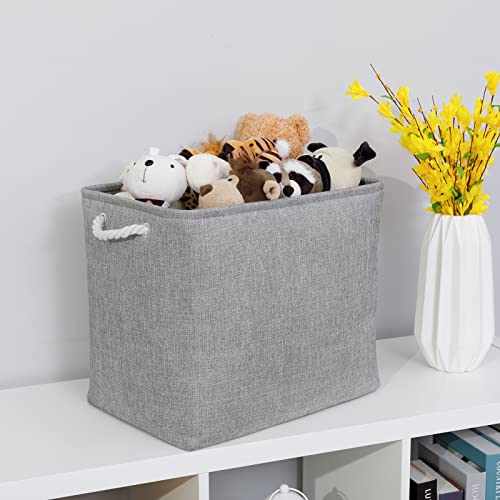 Bidtakay Collapsible Storage Bins for Clothes Large Grey Storage Baskets with Cotton Handles 17x12x15 In Set of 2 Fabric Cubby Storage Bins Livingroom Home Decorative Storage Organizer for Blankets - color: Grey, size: 2 Pack-XL-17x12x15 In