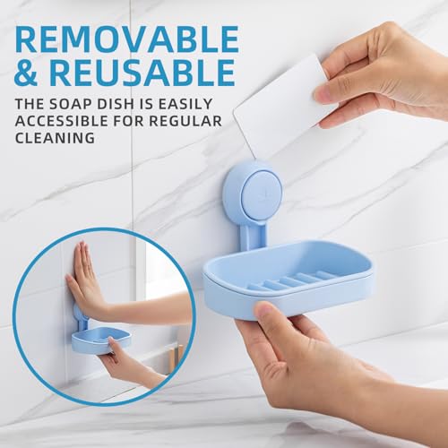 LEVERLOC Soap Dish Holder for Shower Suction Cup Wall Mounted Self Draining NO-Drilling Removable Bar Soap Sponge Holder for Bathroom Bathtub Kitchen Sink Waterproof Strong Vacuum Suction, Blue - style: 1 tier Blue