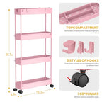SPACELEAD Slim Storage Cart 4 Tier,Bathroom Organizer Rolling Utility,Mobile Shelving Unit Slide Out for Office, Kitchen, Laundry Room & Narrow Places,Pink - color: Pink