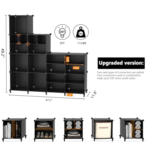 AWTATOS Cube Storage Closet Organizer Storage 12 Cube Shelves, Large and Small Cubes, DIY Portable Closet Clothes Storage Shelfs for Home, Bedroom, Black - color: Black