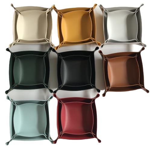 2pcs PU Leather Valet Tray Set Portable Key Bowl Catch All Tray Nightstand and Entryway Multifunctional Foldable Storage for Coins Wallet Jewelry and Small Items Ideal for Home Office Use White - color: White