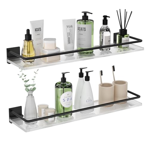 Acrylic Bathroom Floating Shelves - Set of 2, Wall Mounted Shelves for Suitable for Lavatory, Kitchen, Laundry Room, Farmhouse, for Item Storage/Room Decoration (Black) - color: Black, size: Rectangular