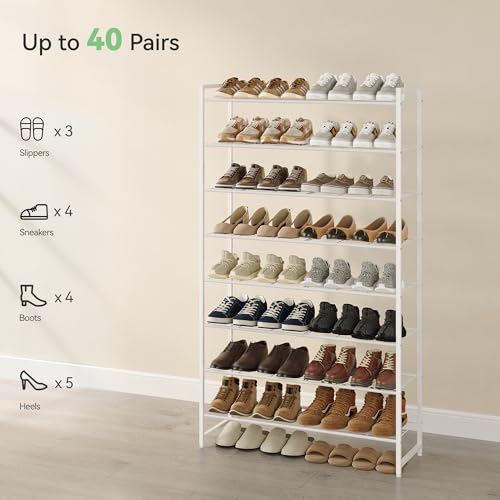 Nunsino Shoe Rack for Closet, Metal Shoe Organizer, 8 Tier Garage Shoe Rack Max Holds 40 Pairs,Shoe Storage Shelf,Entryway, White - color: White, size: 8 Tier