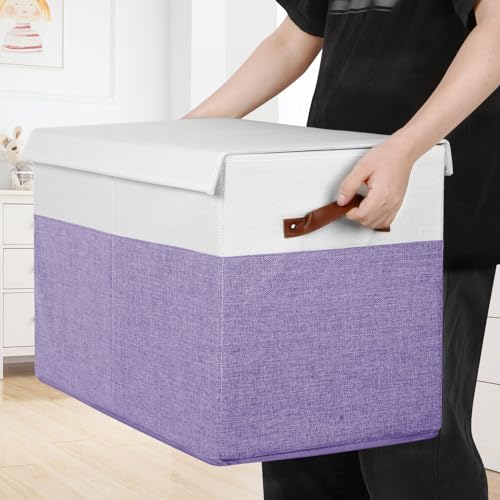 Large Toy Box with Lid, Sturdy Toy Storage Chest Bin Boxes Organizer Basket with Dividers for Toddlers, Kids, Boys, Girls, Nursery, Living Room, Bedroom, Playroom 25"x13" x16" (Purple and White) - color: Purple and White, size: 25"x13" x16"