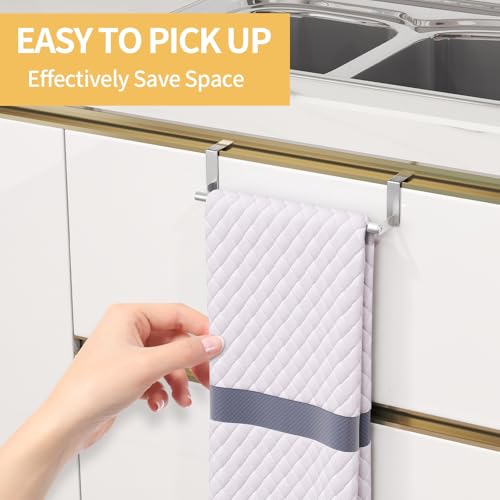 STWWO Over The Door Towel Rack, Kitchen Towel Holder Over Cabinet Door Towel Bar Stainless Steel for Cupboard for Kitchen Dish Towel Holder Hanger, 2 Pack (Brushed Nickel) - color: Brushed Nickel