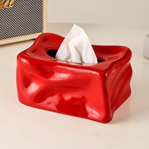 Ceramic Tissue Box Cover Modern Decorative Organizer for Facial Tissues Holder, Farmhouse Style Home Decor for Bathroom, Bedroom, Living Room & Office (Square Red) - color: Square Red
