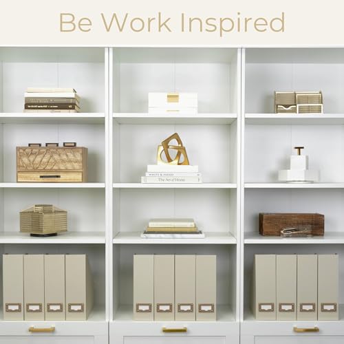 BLU MONACO | Cardboard Magazine File Holder Set of 6 | Vertical Magazine File Holder with Label Slots | Beige Linen Foldable File Organizers for Desk Shelf Office - color: Grey Linen