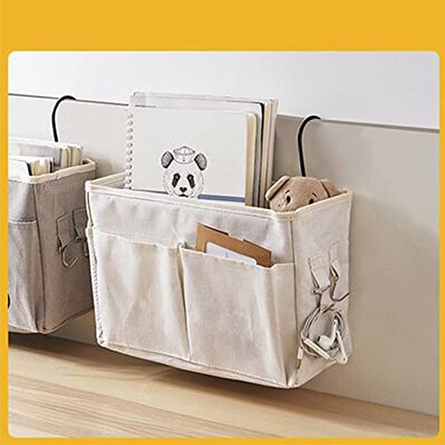 flexman Nightstand Hanging Bag, Hook Design Bedside Storage Pocket Organizer Basket with Metal Bracket and Wear Resistant Fabric for Kitchen Wardrobe Doors, Hanging Rods(White) - color: White