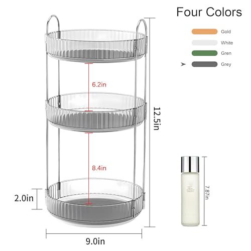 YCIA&DONE 360 Rotating Makeup Organizer and Storage for Vanity Countertop 3 Tiers, High Capacity Cosmetic Skincare Perfume Organizers for Dresser Bathroom Lazy Susan (Smoky Gray) - color: Smoky Gray, size: 9" (3 Tiers)