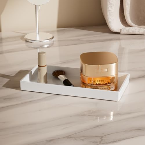 Vanity and Bathroom Tray, 7.7" ABS Countertop Organizer,Waterproof Vanity Tray for Toilet Tank,Perfume,Soap,Keys,Bathroom Accessories,Kitchen and Bath Trays,Non Slip Small Trays,White,2 Pack - color: White, size: 7.7'' x 4'' x 0.7'' (2 Pack)