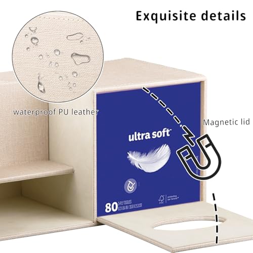 YAPISHI Square Tissue Box Cover with Storage Drawer, PU Leather Facial Tissues Cube Boxes Holder Modern Makeup Remote Control Holder, Nightstand Organizer Caddy for Bathroom Vanity, Office, Home Decor - color: Beige