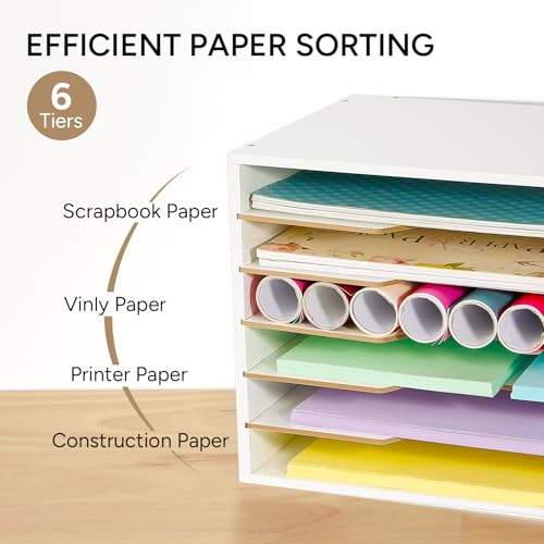 Yumkfoi 12x18 Construction Paper Organizer, Larger Size Wooden Literature Organizer, 6-Tier Desktop File Organizer for Home and Classroom, Adjustable Paper Sorter for Office - size: 20.2" x 13.4" x 11.8"