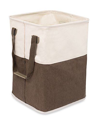 BIRDROCK HOME Square Cloth Laundry Hamper with Handles - Dirty Clothes Sorter - Easy Storage - Foldable - Brown and White Canvas - color: Brown