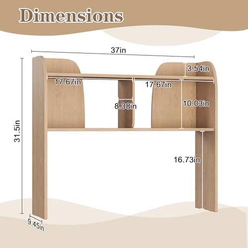 Wooden Desktop Bookshelf, 37" 3-Tier Rounded-Edge Desk Storage Organizer, Space-Saving Countertop Shelf for Office Dorm Home, Burlywood - color: Oak