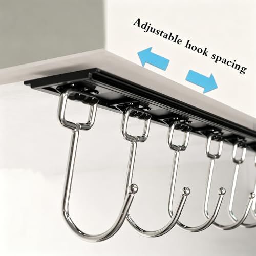 Cociat 2PCS Utensil Racks with 8 Hooks 17 Inch Kitchen Utensil Holders Hanging Utensil Rack Multifunctional (17 inch) - color: BLACK, size: 17 inch & 8 hooks