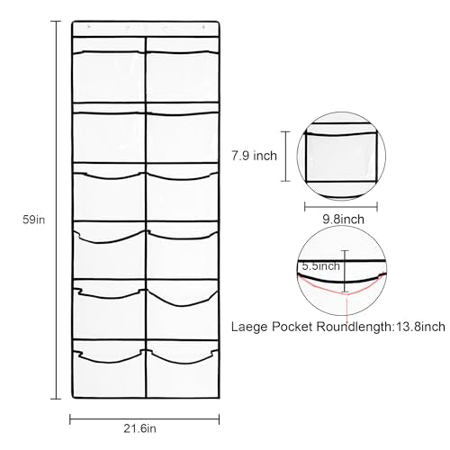 Clear Crystal 1 Pack 12Pockets Large Hanging Shoe Organizer Over The Door Shoe Rack for Closet Door Storage Shoe Holder Hanger, 4Hooks, White (59'' x 21.6'') - color: White-1