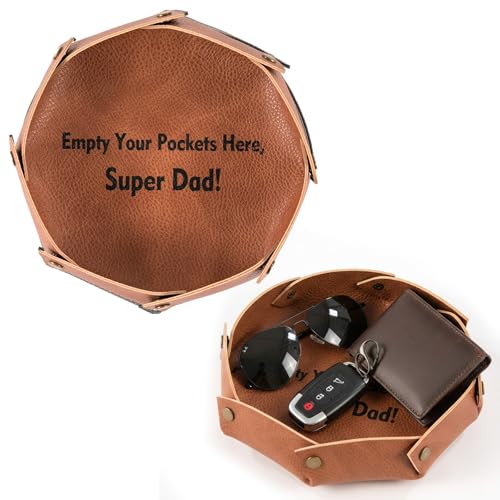 Faux Leather Valet Tray for Men, Catch-All Tray Empty Dad's Pocket for Nightstand Entryway Table, Dump Holder Everyday Carry Organizer for Wallet Keys Watch, Brown - color: Brown