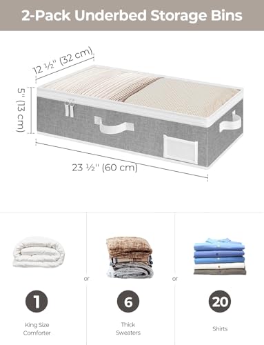 StorageWorks Under Bed Storage Containers with Handles and Label Holder, 2 Pack Ultra-thick Fabric Underbed Bins, Closet Organizer for Clothes, Blankets, Sweater - color: Gray, size: Medium-without Wheels