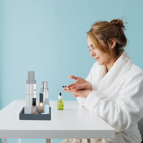 BBK Bathroom Vanity Tray 7.8 in - 2 Pack(Small) Silicone Bathroom Tray for Counter, Perfume Key Trinket Ring Tray, Decor Soap Dispenser Countertop Tray for Kitchen Sink Organization (Gray) - color: Gray (2-pack Small)