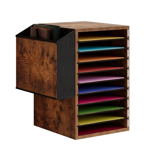 Unionly Office Mail Sorter, Wooden Paper Organizer with Storage Bag, 10 Tier Adjustable Classroom Mailbox, Removable Classroom Organization, Teacher Desk Organization for Office, Study, Brown - color: Rustic Brown, size: 10 Slots