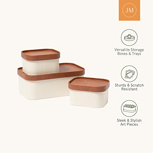 Beige Decorative Storage Boxes With Lids, Storage Baskets with Leather-Like Lids, Sturdy Stackable Paper Boxes Decorative Tray, Modern Basket Organizer Bins for Jewelry Shelve Bathroom Bedroom - color: Beige