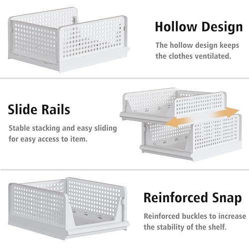 Proarea 5 Pack Stackable Storage Bins, Closet Organizers and Storage, Foldable Closet Organizer Baskets for Clothes, Plastic Drawer Bins for Closet Organization, Wardrobe Shelf, Laundry Room, White - color: Snow Porcewlain, size: 5 Pack 5L