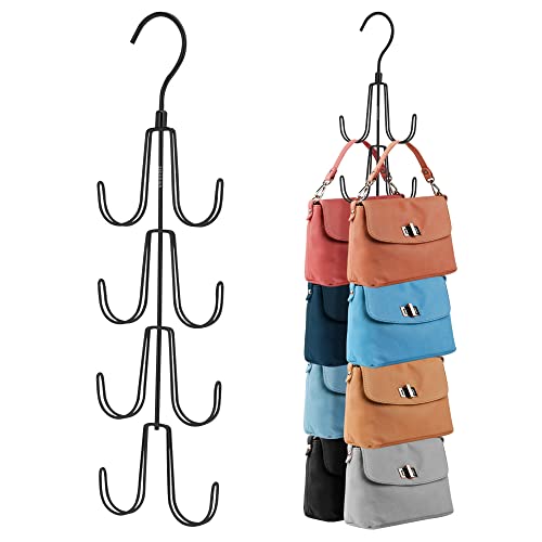 ZEDODIER Purse Organizer for Closet, Rotatable Purse Hanger Bag Holder, Max 8 Storage Capacity Backpack Rack, Metal Space Saving Hanger, Black - color: Black, size: 1 Pack