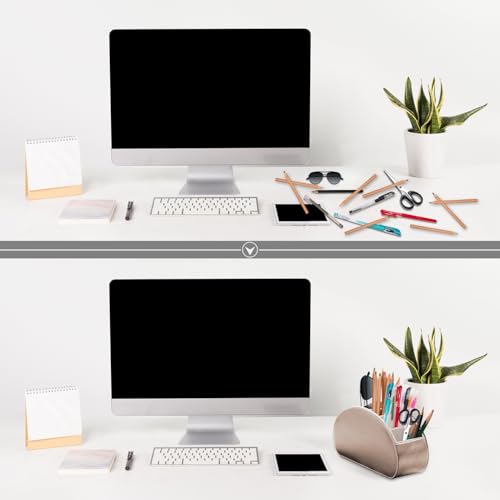 Remote Control Holders Organizer Box with 5 Compartment PU Leather Multi-functional Office Desk Storage Caddy Store Tv Remote for Media Player,Brush,Pencil,Glassees&Office Supplies (Champagne silver) - color: Champagne silver, size: S