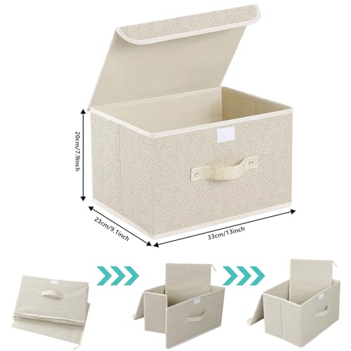 Storage Boxes, Collapsible Storage Bins with Lids, Cotton and linen cloth Storage Baskets with Handle, for Books, Closet, Bedroom, Home, 13x9.1x7.9 in, Grey and Beige - color: Beige/Gray, size: 13x9.1x7.9in(1-pack)