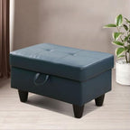 Ottoman Storage Ottoman Bench Faux Leather Footrest Footstool with Hinged Lid for Living Room, Bedroom, Entryway, Denim, 28.5"X19"X17.5" - color: Denim