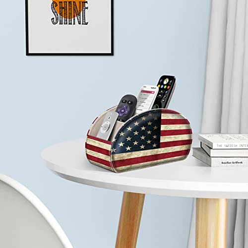 FINTIE Remote Control Holder, 5 Compartments Vegan Leather TV Remoter Caddy Desktop Organizer Makeup Brush Holder Storage Fits TV Remotes, Media Controllers, Office Supplies(US Flag) - color: US Flag