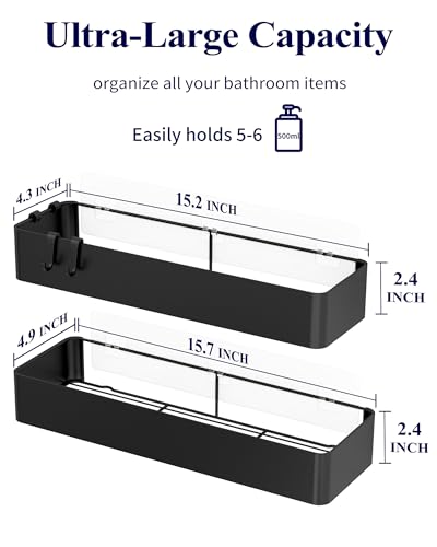 Kitsure Shower Caddy - 2 Pack Adhesive Shower Organizer, Rustproof Metal Shelves, No-Drill Bathroom Organizers and Storage, Black, XX-Large - color: Black, size: XX-Large