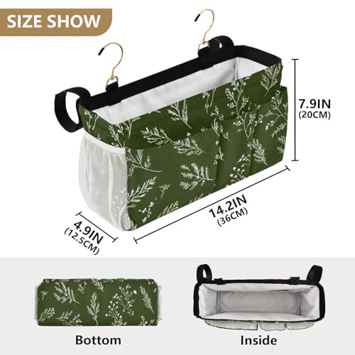 Bedside Caddy Metal Frame Hanging Organizer Bunk Bed Dorm Accessories Hook And Loop Storage Bag Large Pockets Green Branches - color: Green Branches