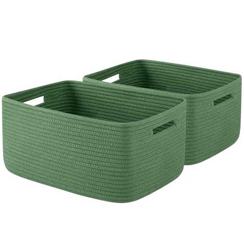 OIAHOMY Storage Basket for Shelves, Closet Cube Storage Bins Baskets for Clothes Blanket Towels, Baby Nursery, Toy Baskets Box, Woven Rope Basket, 15.75*11.81*7.09 IN, 2 Packs Olive Green - color: Olive Green, size: 15.75*11.81*7.09