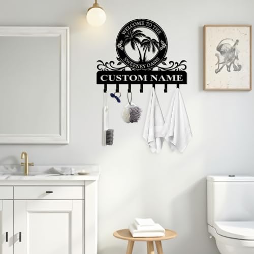 Personalized Key Holder for Wall - Beach Theme Coat Rack Wall Mount with Palm Tree Design, Metal Key Organizer with Hooks, Key Hanger Wall Decor for Front Door Kitchen Bathroom, Housewarming Gifts - color: Color04 Palm Tree