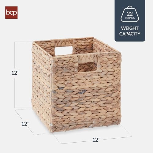 Best Choice Products 12x12in Pack of 5 Cube Storage Baskets, Water Hyacinth Multipurpose Collapsible Organizers, Handwoven Laundry Totes for Laundry, Living Room, Kids Room & Nursery - White - color: White, size: 12x12in