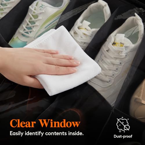 Lifewit Under Bed Shoe Storage Organizer 4 Pack(16 Shoes Cells), 4.3 Inches Profile Fabric Shoes Container Box with Clear Cover, Foldable Storage Bag with 2 Handles, Fits 32 to 64 Pairs - style: 16 Shoes Cells