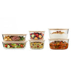 Urban Green Glass Food Container Set with Glass Lid, 6 Pack, Food Storage Containers Set, Airtight, LeakProof, Micowave Safe, 100% Plastic Free, Meal Prep Containers (White Color) - color: White Sand-6P